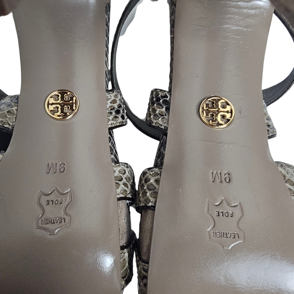Tory Burch Gray Brown Suede Leather Animal Print Strappy Block Heels Size 9 - Picture 11 of 14